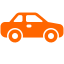 Simple orange car icon on a white background.