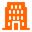 Simple orange icon of a multi-story building with a central entrance and several windows.